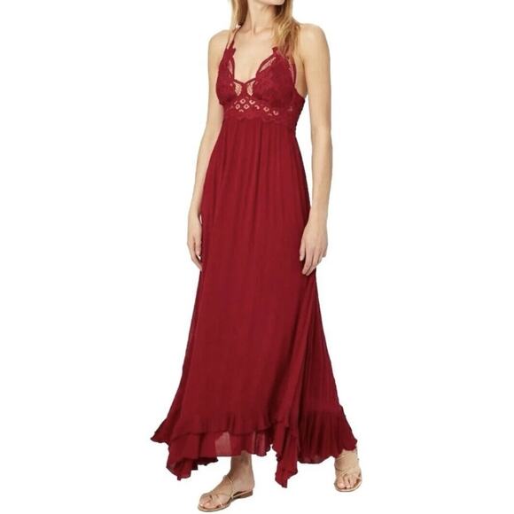 Free People Adella Crochet Maxi Slip Dress Womens Small Red Boho Festival - Picture 1 of 13